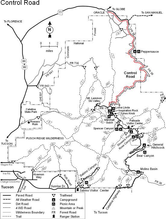 Mount Lemmon Control Road Upper Birding Hotspots   Mount Lemmon Control Road Map 