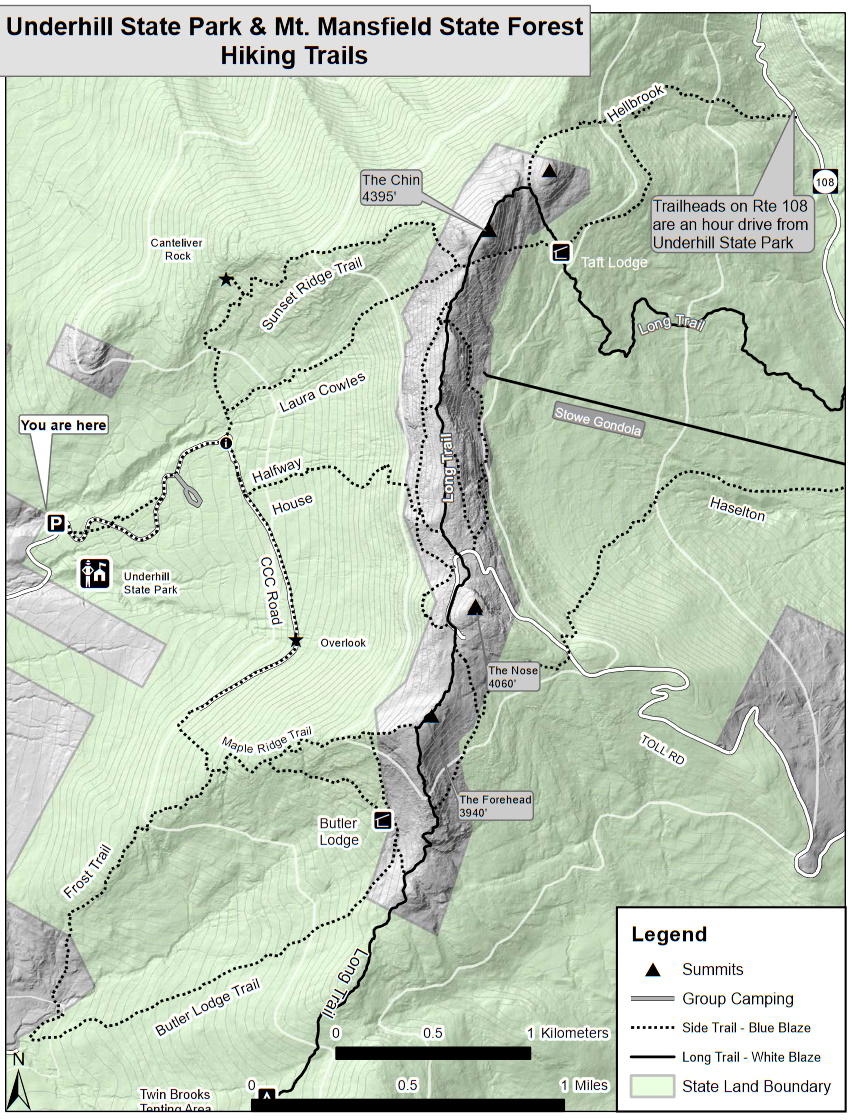 Mount Mansfield Trail Map - California southern Map